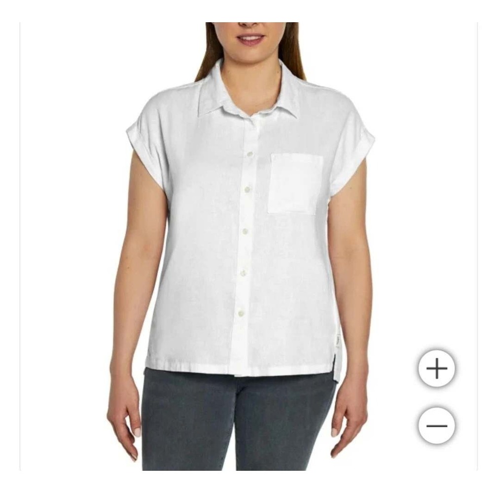 Orvis White Button Down Linen Blend Womens Shirt Large Lightweight Summer Casual